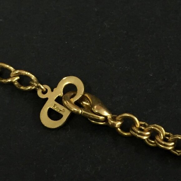 Christian Dior CD Logo Rhinestone Gold Tone Pendant Necklace lux70-100225 - Picture 8 of 8